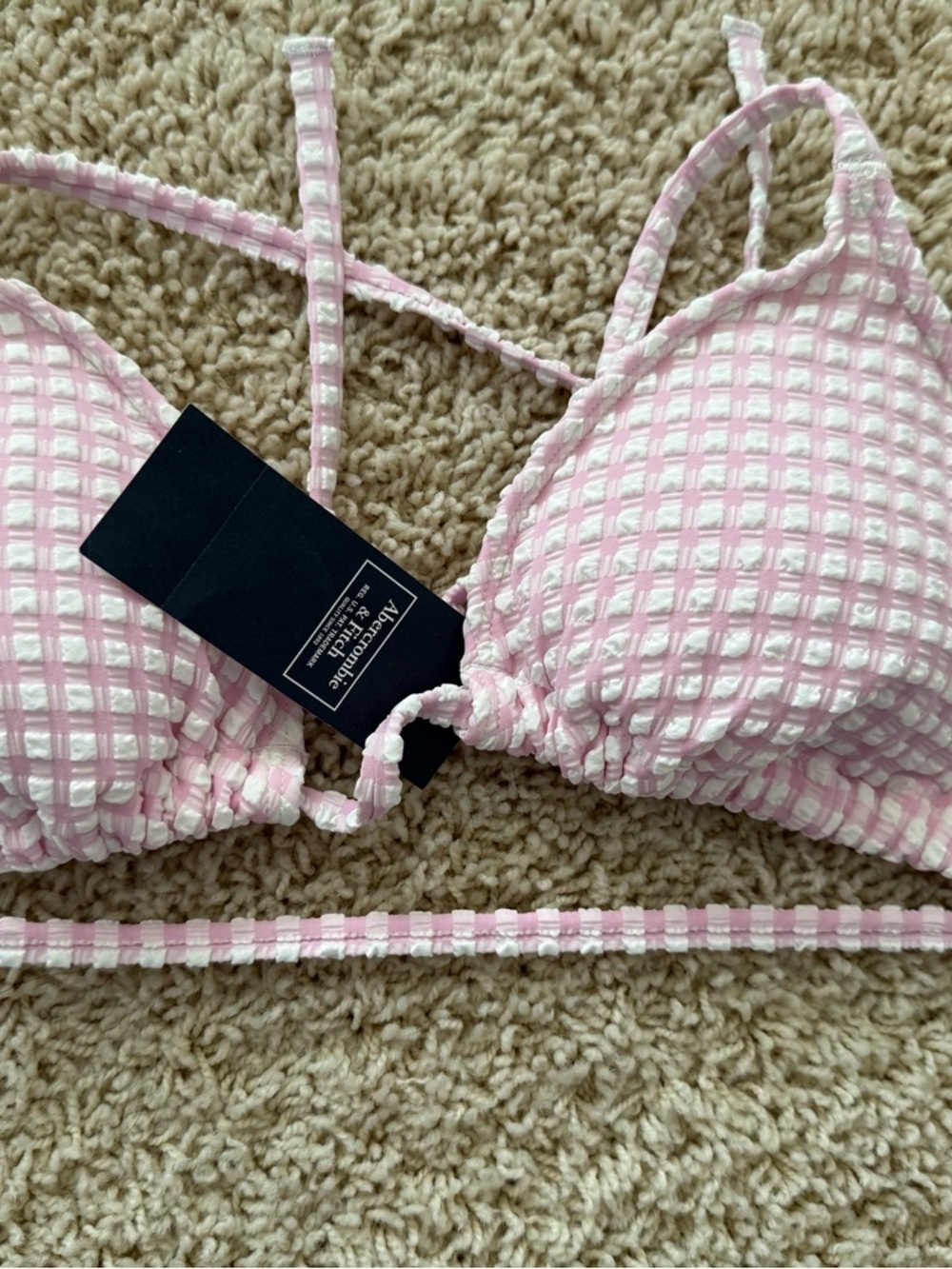 NWT Abercrombie & Fitch Pink Seersucker Triangle Bikini Top Small